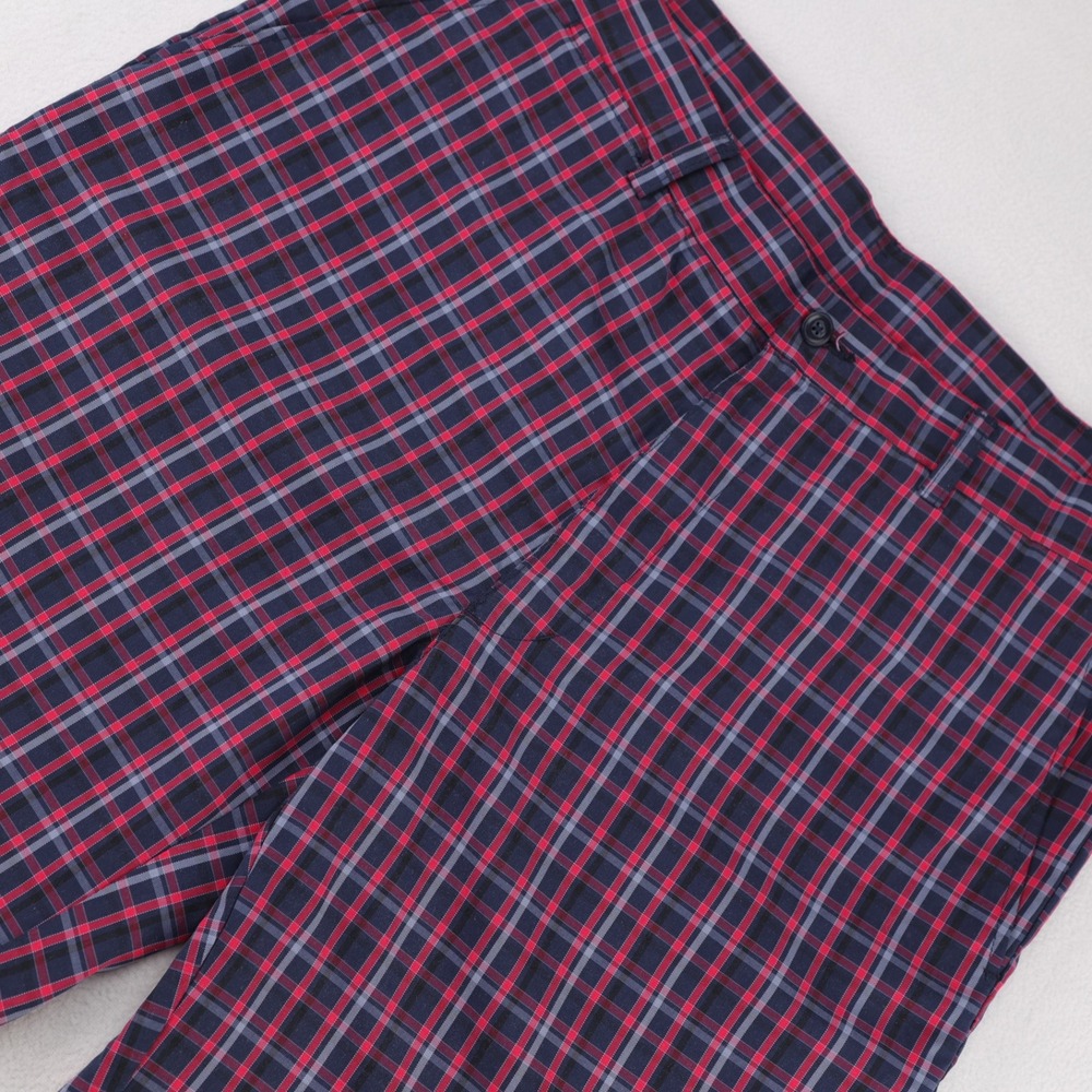 PGA Tour Mens Plaid Golf Shorts Red Navy Blue Tartan 36 Polyester Performance